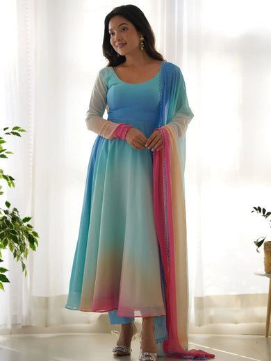 Awesome Multi-Color Georgette Readymade Anarkali Suit With Dupatta